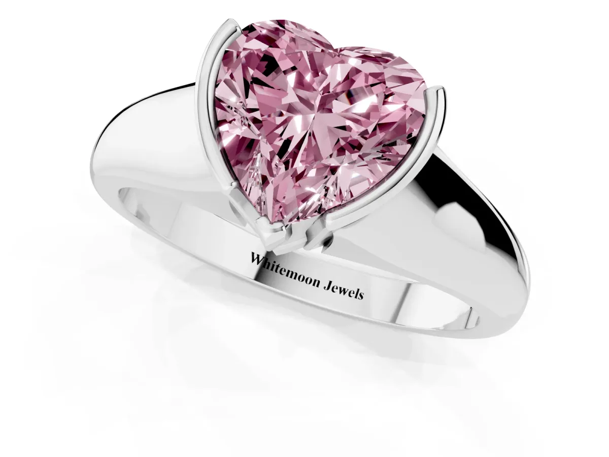 Fancy Pink Heart Cut Solitaire Tension Set Diamond Ring with Split Shank Band Platinum