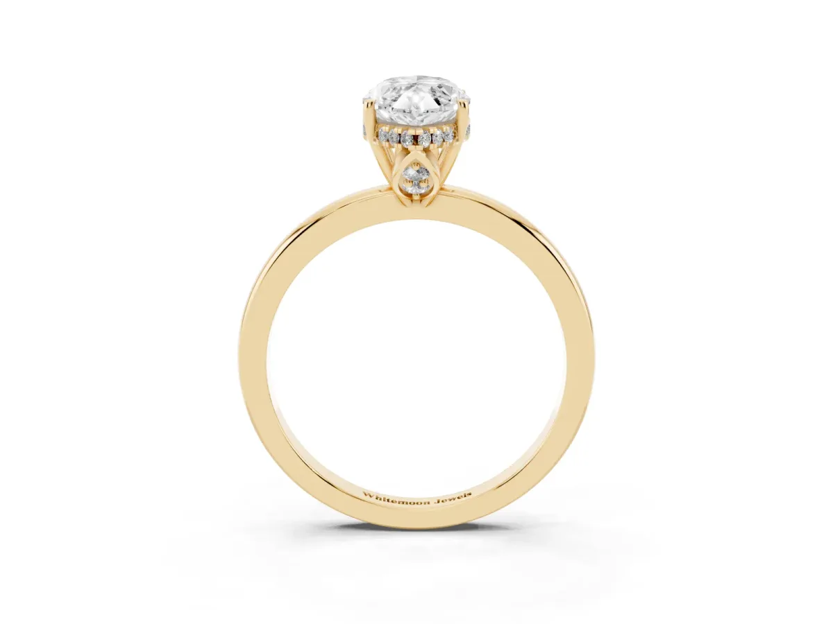 Marquise Cut Solitaire Diamond Ring with Prong Setting and Plain Band Yellow gold