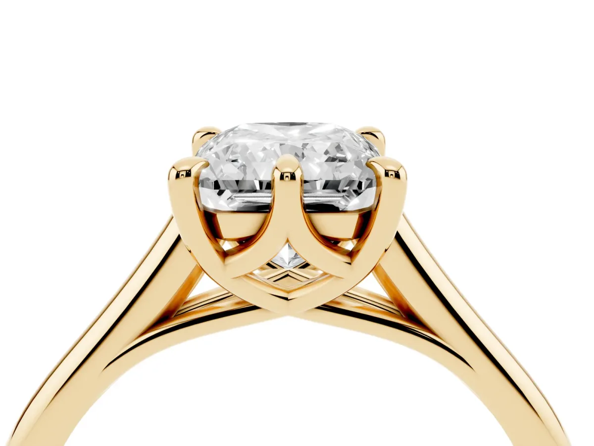 Radiant Cut Solitaire Engagement Ring with Six-Prong Setting and Classic Band Yellow gold