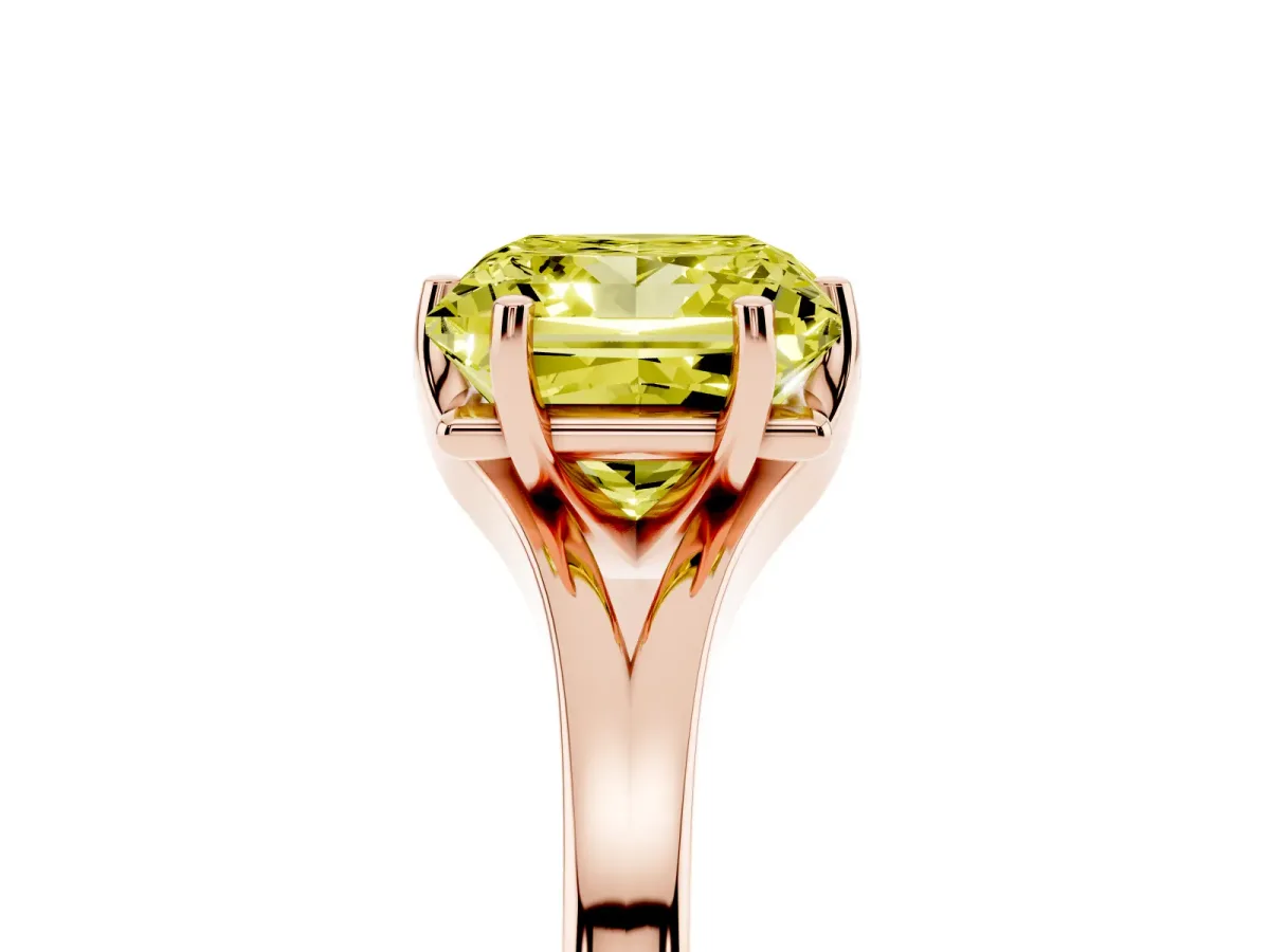 Fancy Yellow Princess Cut Solitaire Diamond Ring with Six-Prong Setting and Tapered Band Rose gold