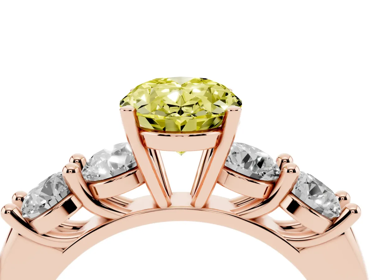 Fancy Yellow Oval Cut Cut Five-Stone Prong Set Diamond Ring with Classic Band Rose gold