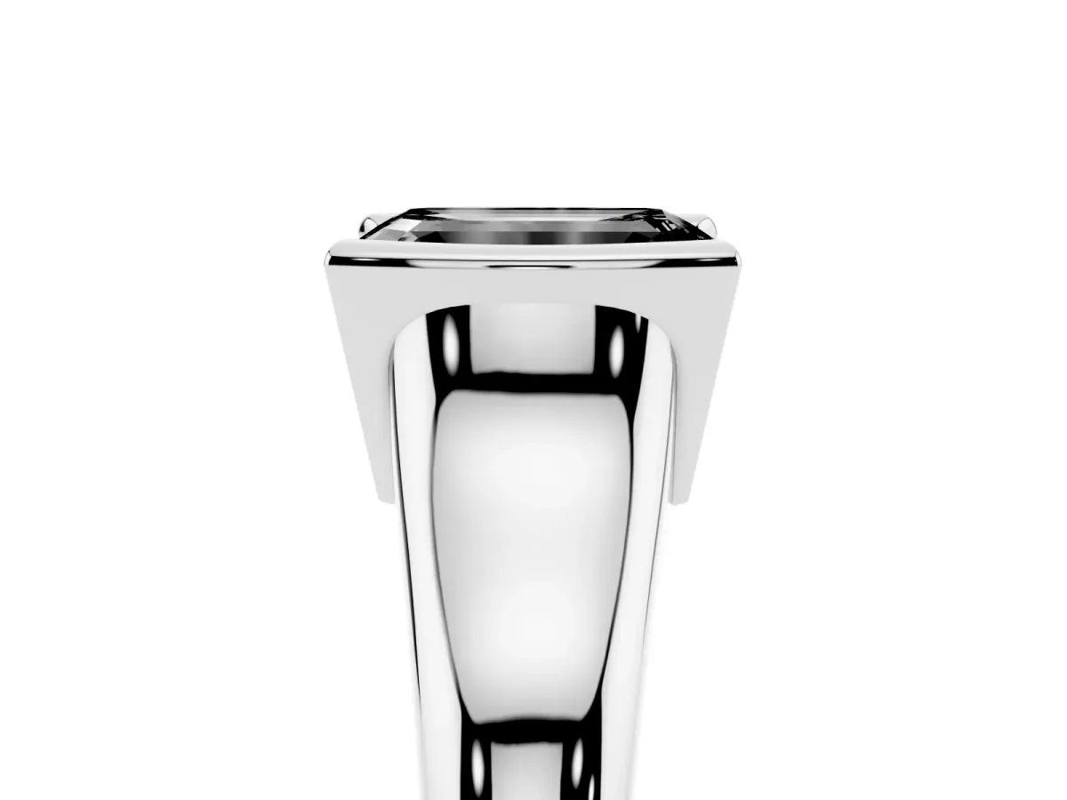 Fancy Black Emerald Cut Solitaire Tension Set Diamond Ring with Split Shank Band Platinum