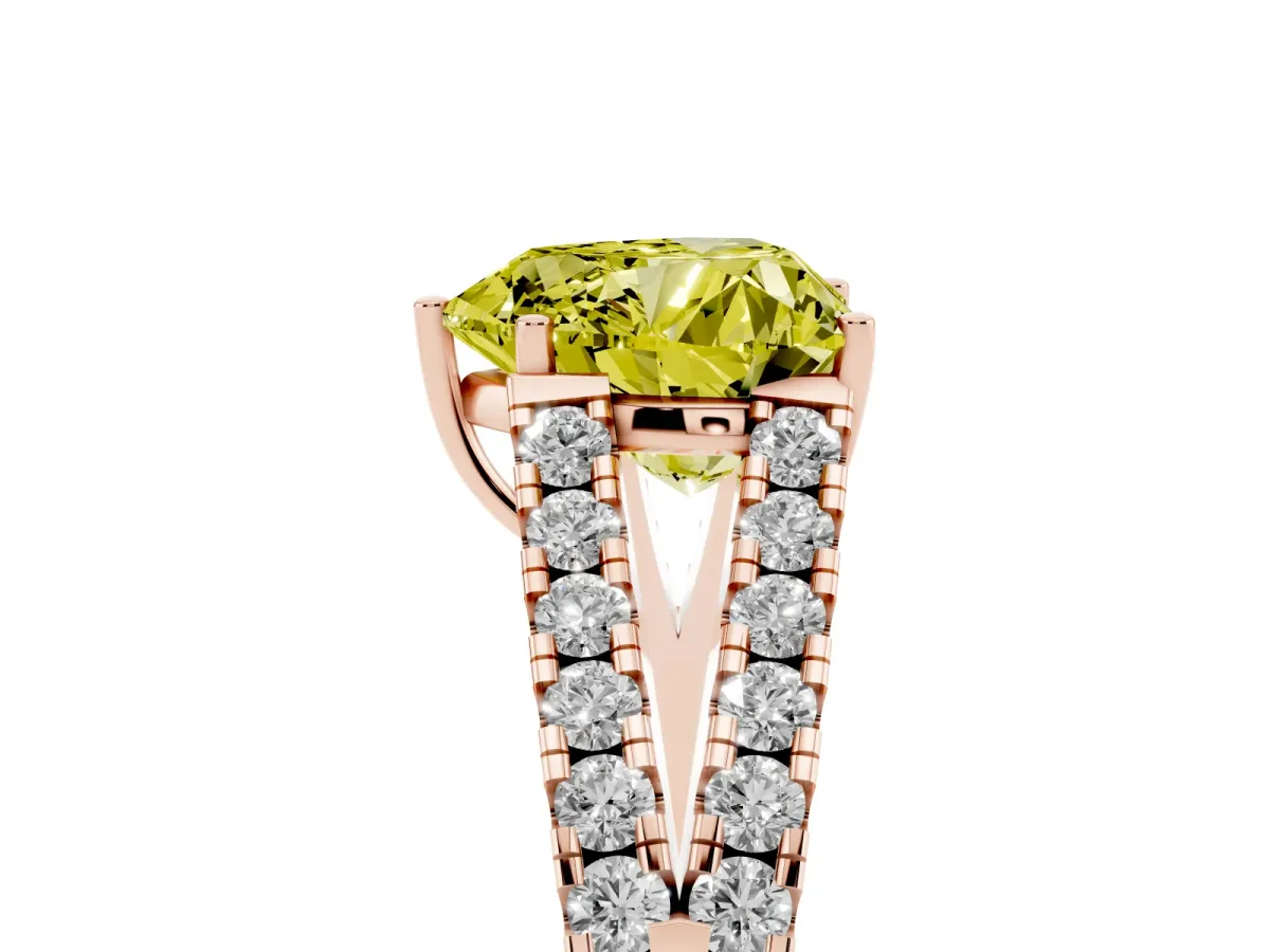 Fancy Yellow Heart Cut Diamond Split Shank Pavé Engagement Ring with Four-Prong Setting Rose gold