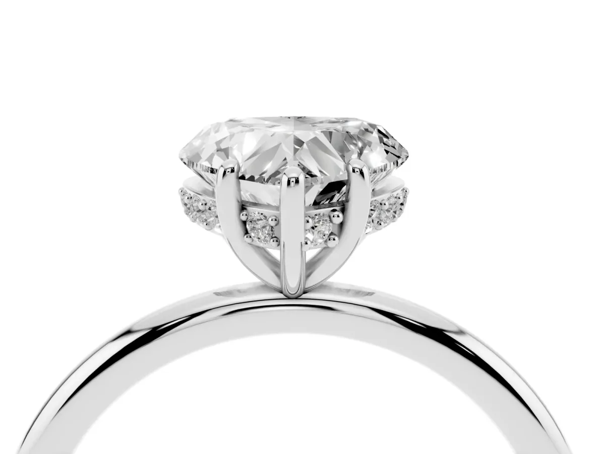 Heart Cut Solitaire Diamond Ring with a Classic Band and Four-Prong Setting Silver