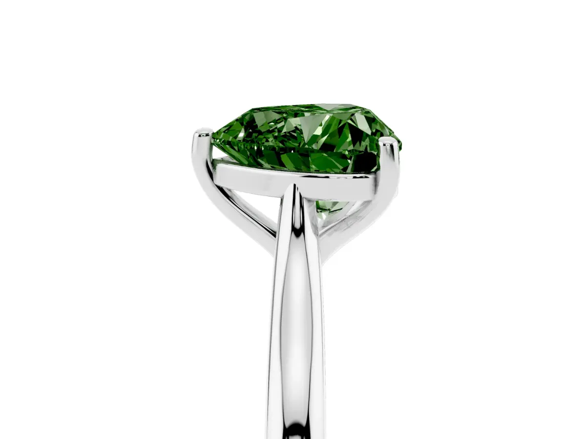 Fancy Green Heart Cut Cut Solitaire Ring with Cathedral Band and Four-Prong Setting Silver