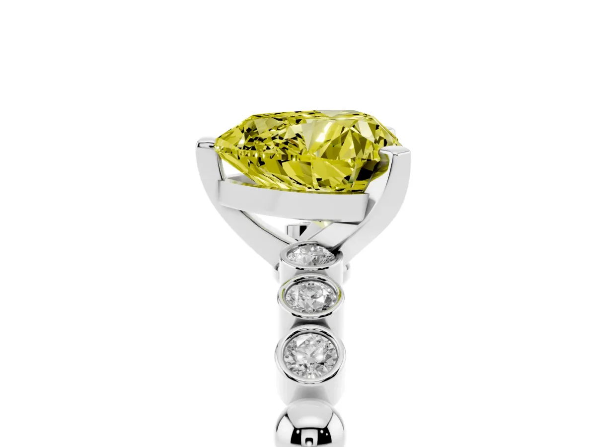 Fancy Yellow Heart Cut Solitaire Bezel Accent Diamond Engagement Ring with Beaded Band and Four-Prong Setting Silver