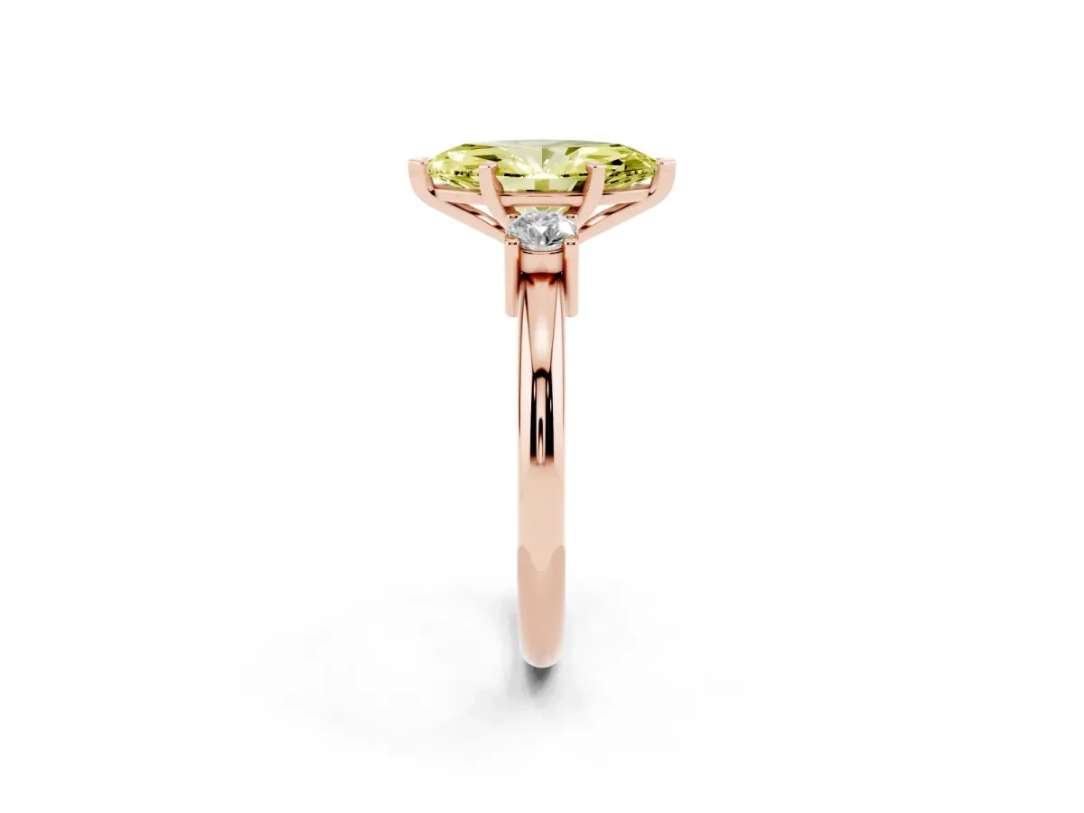 Fancy Yellow Three-Stone Marquise Cut Cut Diamond Solitaire with Prong Setting and Classic Band Rose gold