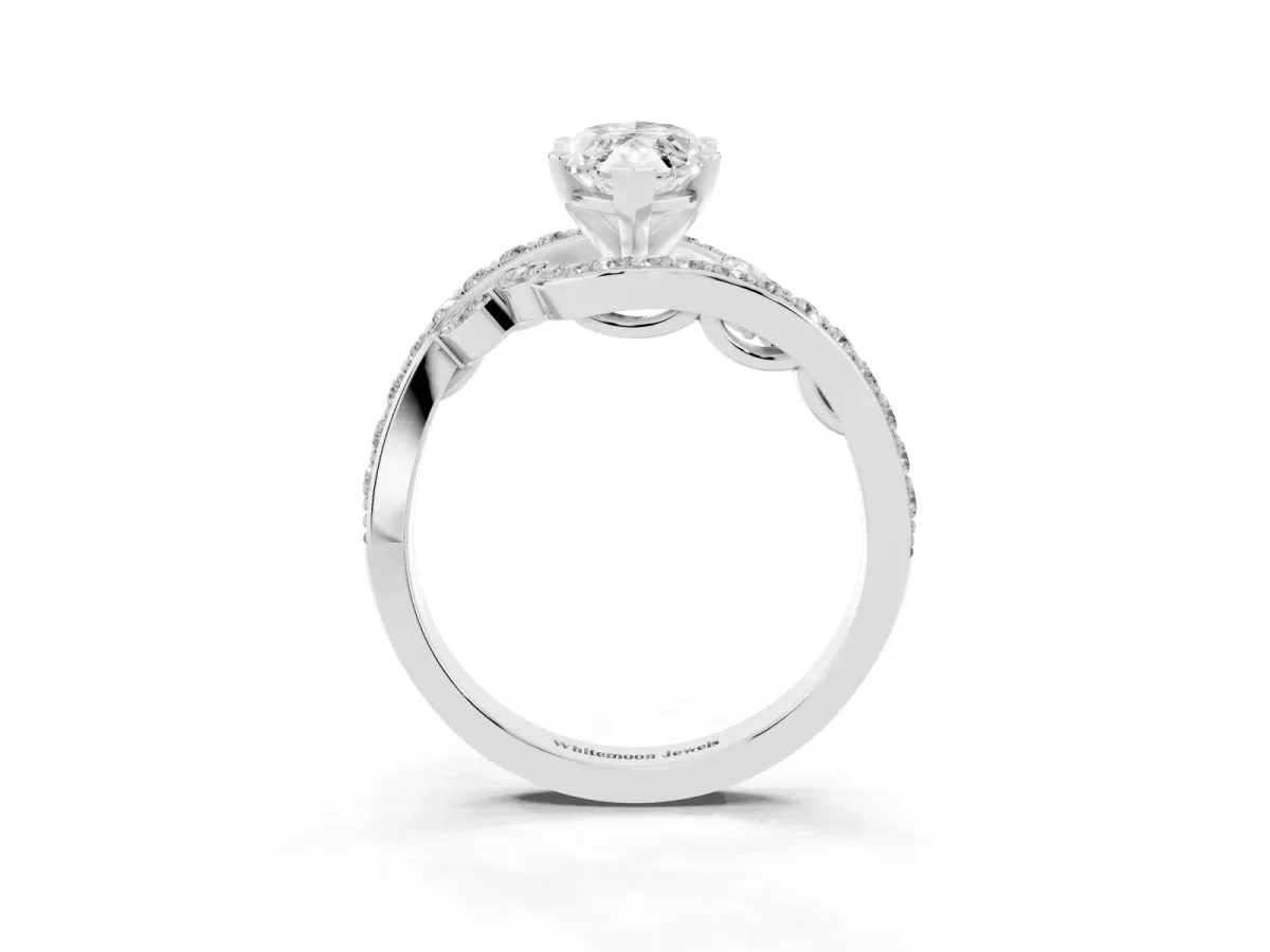 Marquise Cut Solitaire with Pavé Twist Band and Four-Prong Setting Silver