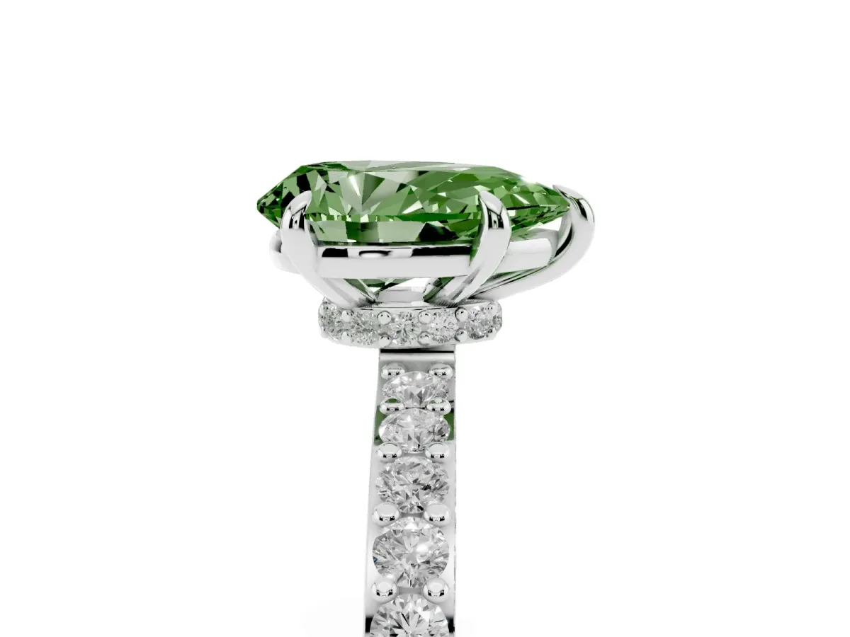 Fancy Green Pear Cut Diamond Pavé Engagement Ring with Round Accents and Prong Setting Silver