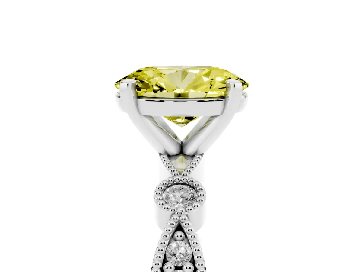 Fancy Yellow Oval Cut Milgrain Bezel Diamond Engagement Ring with Solitaire Prong Setting Platinum