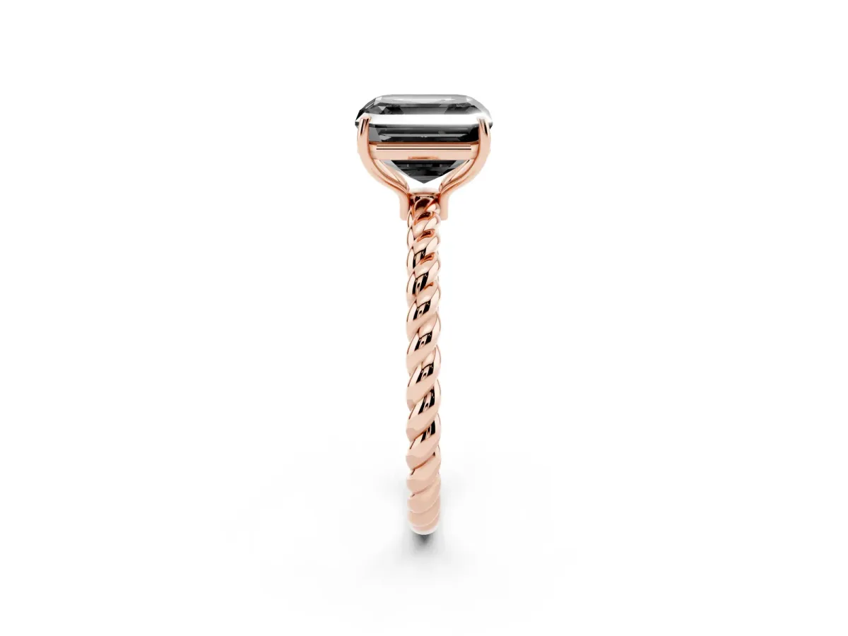 Fancy Black Asscher Cut Solitaire Twisted Band 4-Prong Ring Rose gold