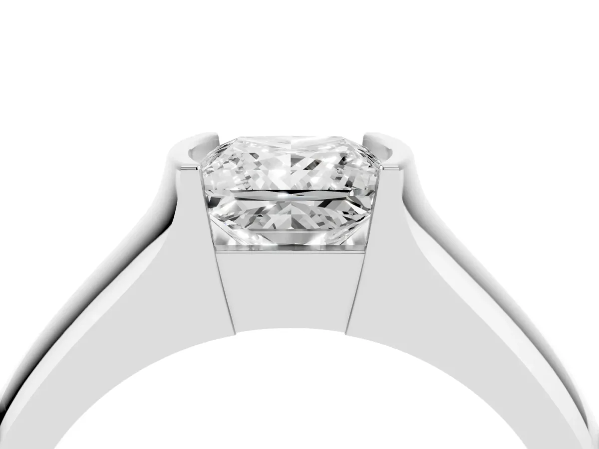 Princess Cut Solitaire Bezel Set Diamond Ring with Wide Band Silver