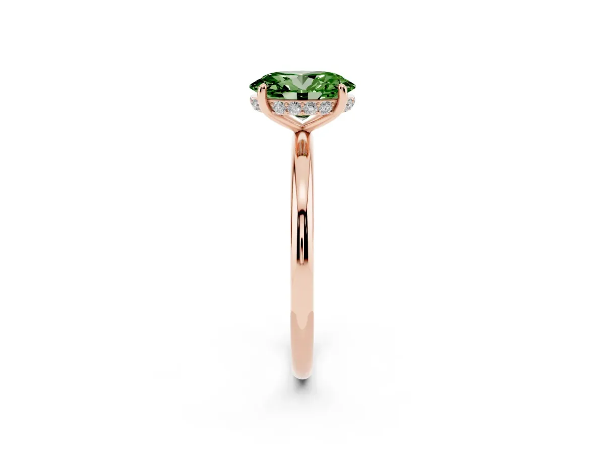 Fancy Green Oval Cut Solitaire Diamond Ring with a Classic Band and Four-Prong Setting Rose gold