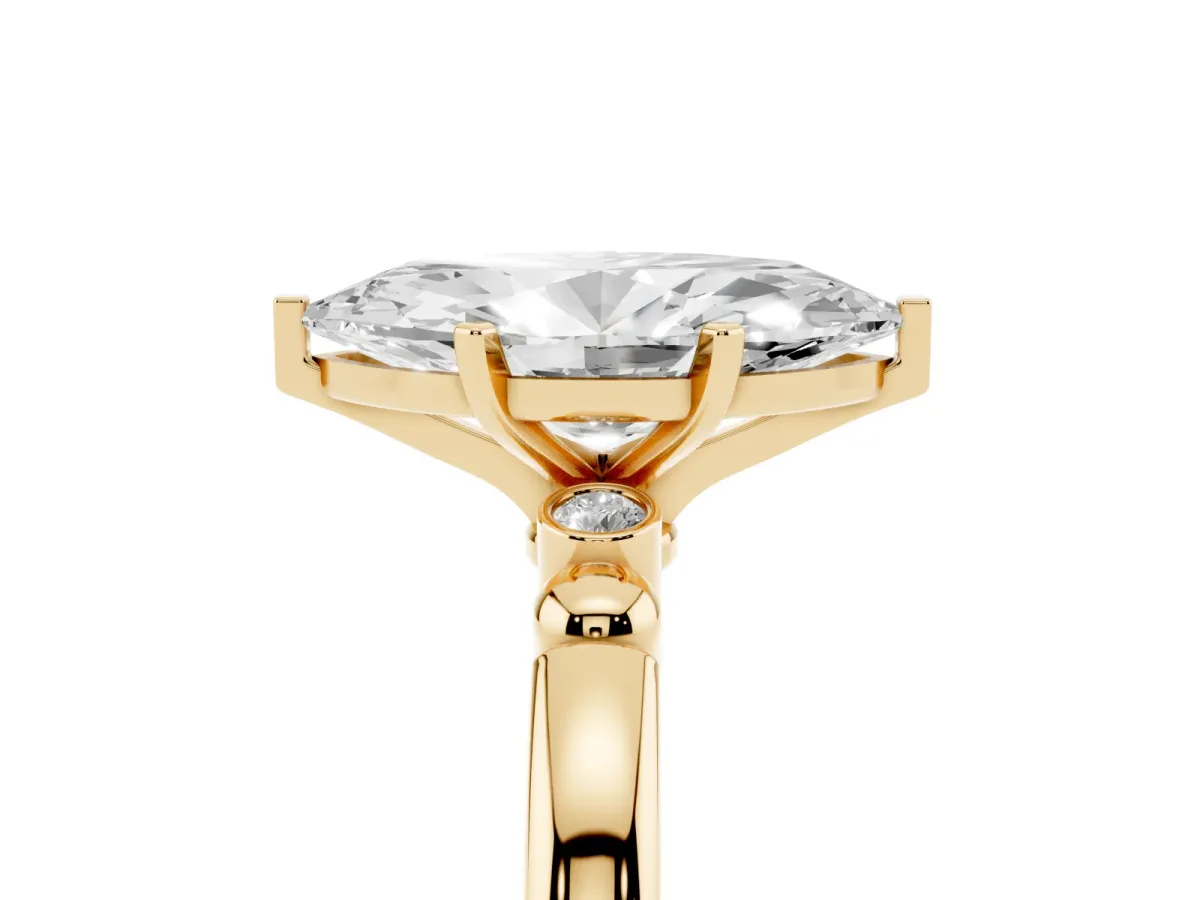 Marquise Cut Solitaire Beaded Band with Four-Prong Setting Yellow gold