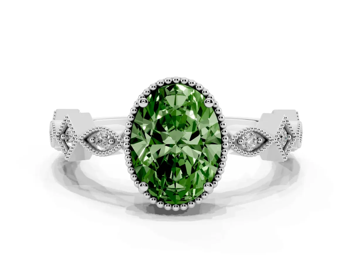 Fancy Green Oval Cut Milgrain Marquise Diamond Twist Band Ring Silver