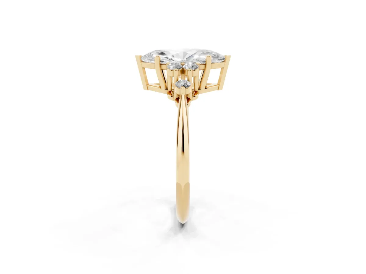 Marquise Cut Cut Diamond Cluster Ring with Solitaire Band and Four-Prong Setting Yellow gold
