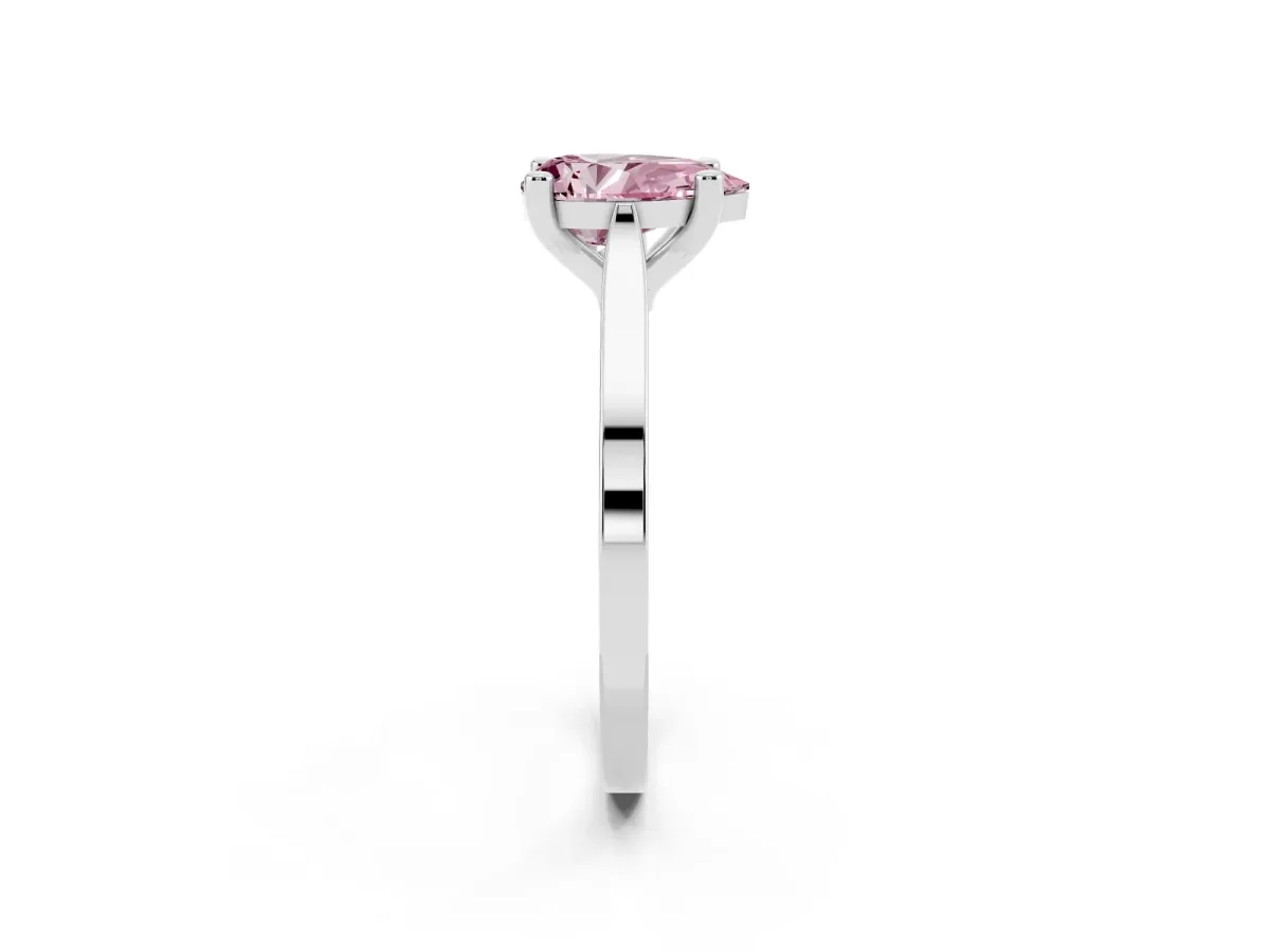 Fancy Pink Pear Cut Solitaire Diamond Ring with Four-Prong Setting and Tapered Band Platinum