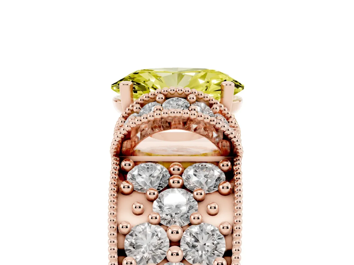Fancy Yellow Oval Cut Halo Pave Diamond Engagement Ring with Milgrain Detailing Rose gold