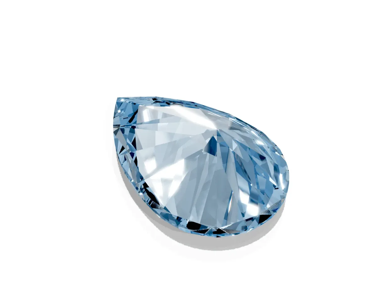 Fancy Blue Pear Cut Diamond Ring with Marquise Side Stones and Prong Setting Yellow gold