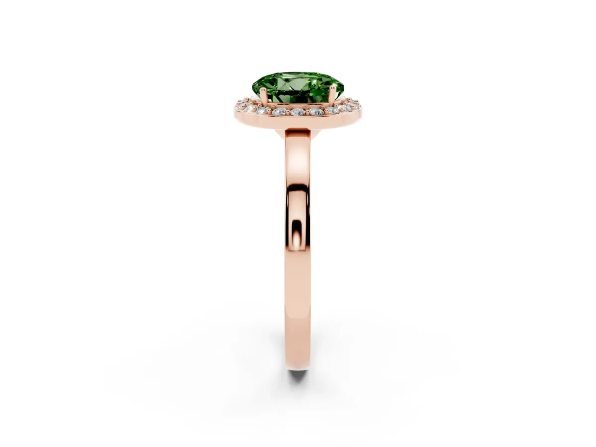 Fancy Green Round Cut Halo Diamond Ring with Solitaire Band and Prong Setting Rose gold