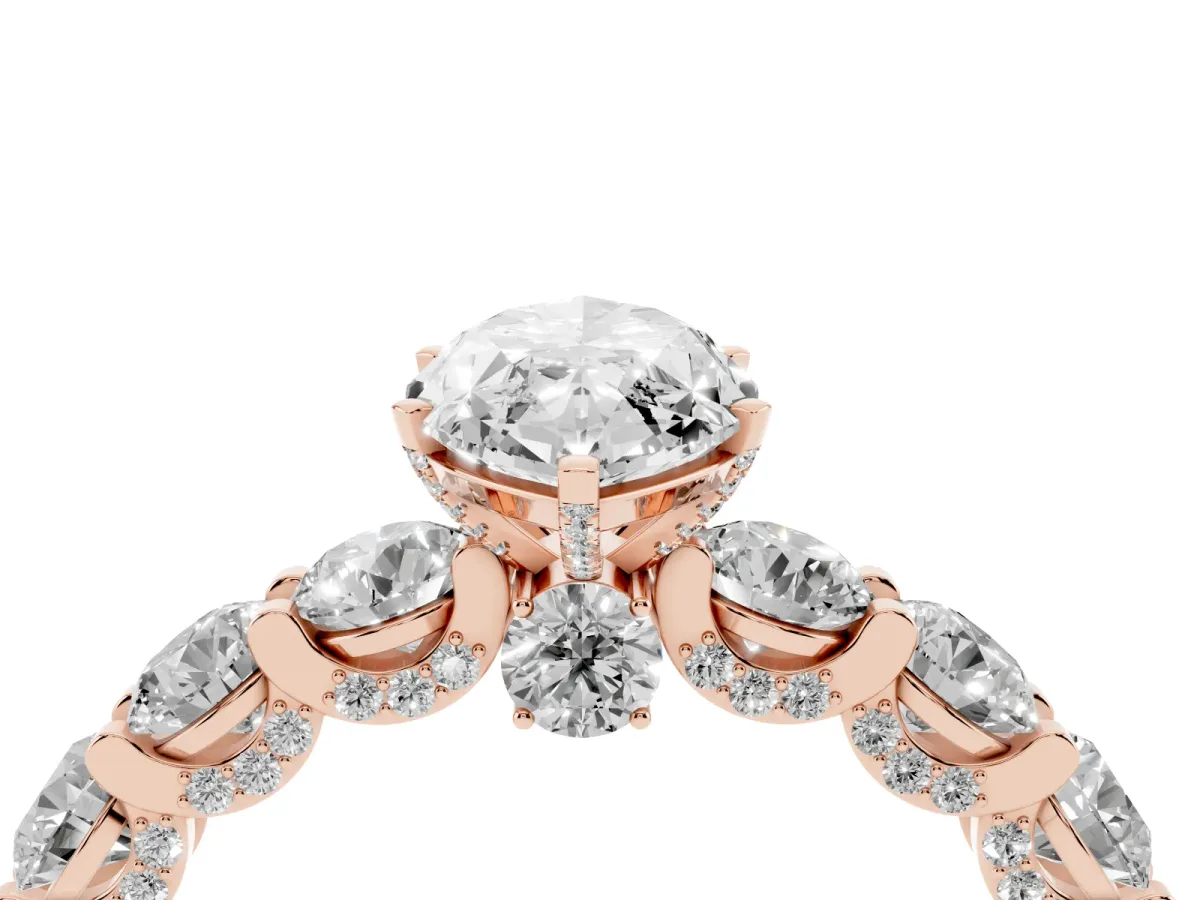 Marquise Cut Diamond Side Stone Engagement Ring with Four-Prong Setting Rose gold