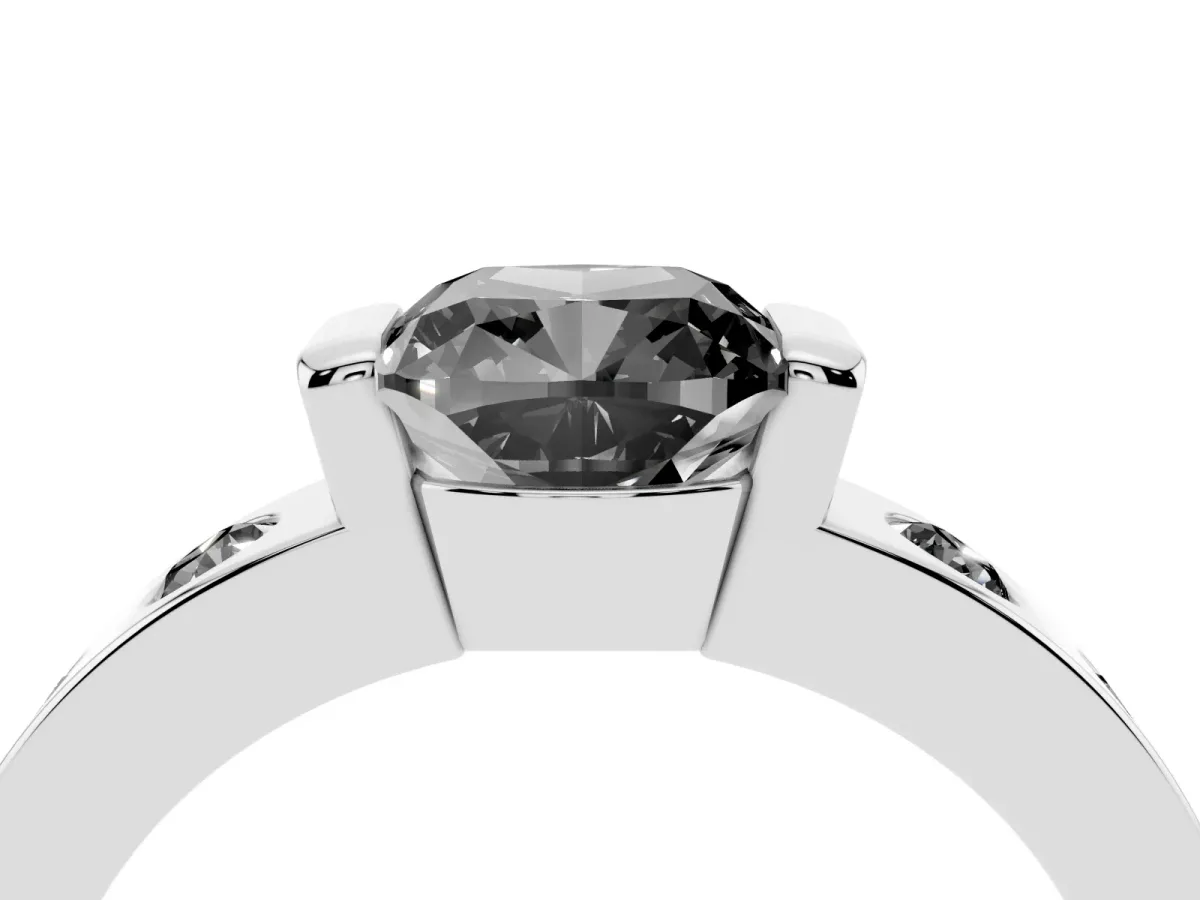 Fancy Black Cushion Cut Brilliant Channel-Set Diamond Ring with Bezel Prong Setting Silver