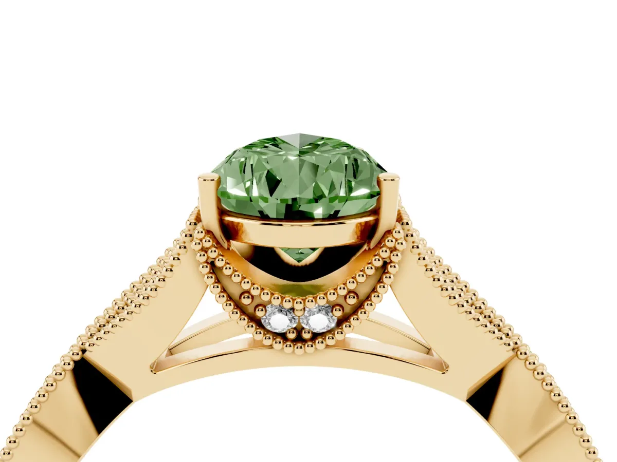 Fancy Green Pear Cut Cut Diamond Twisted Band with Milgrain Pave Setting and Four-Prong Setting Yellow gold