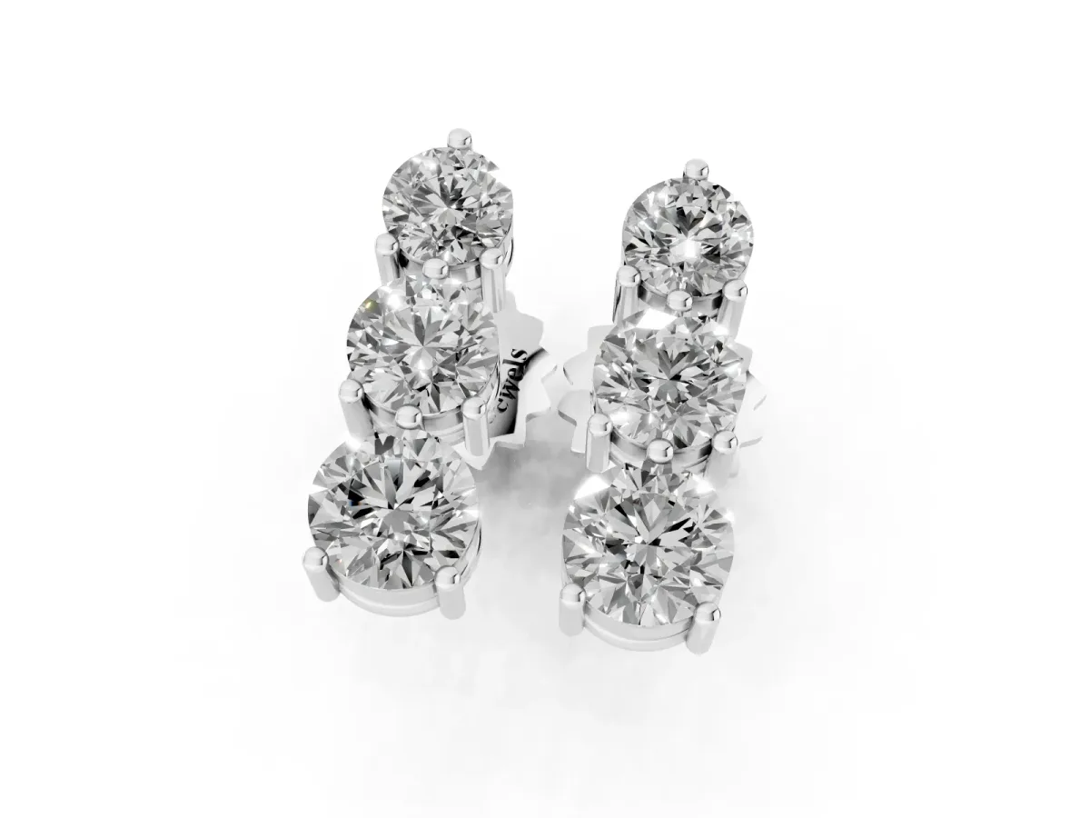 Three-Stone Round Diamond Prong-Set Drop Earrings White gold