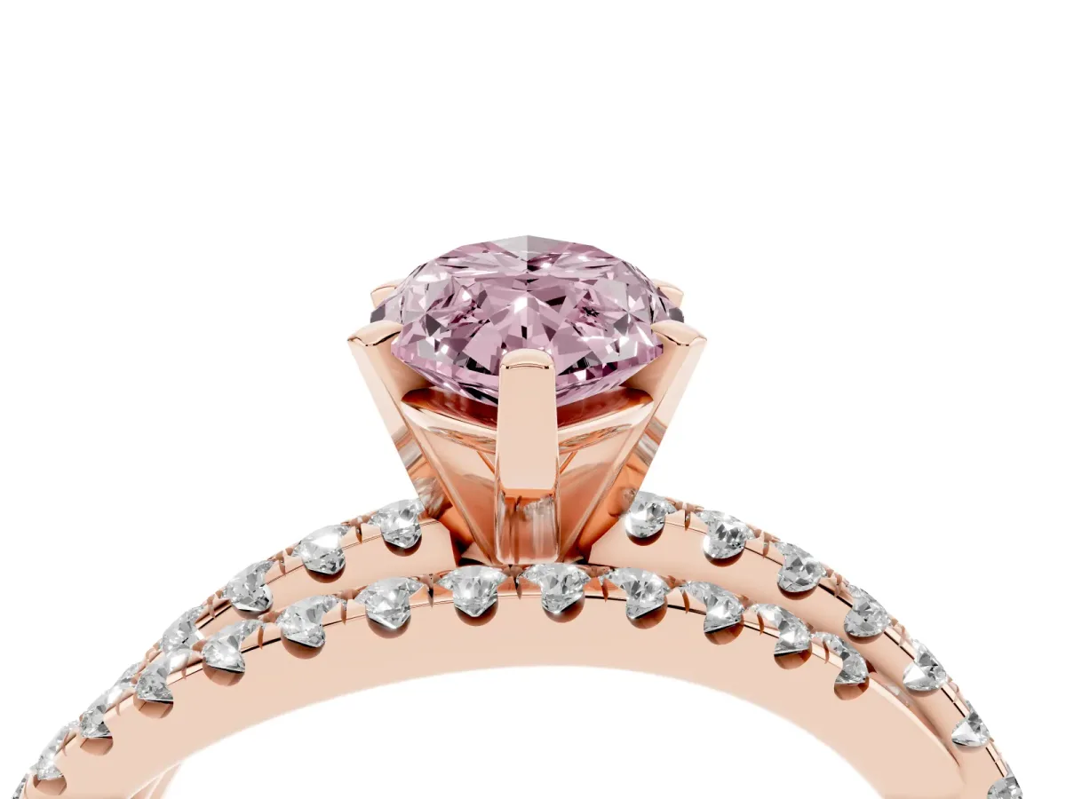 Fancy Pink Marquise Cut Solitaire Twist Band with Pavé Setting and Four-Prong Setting Rose gold