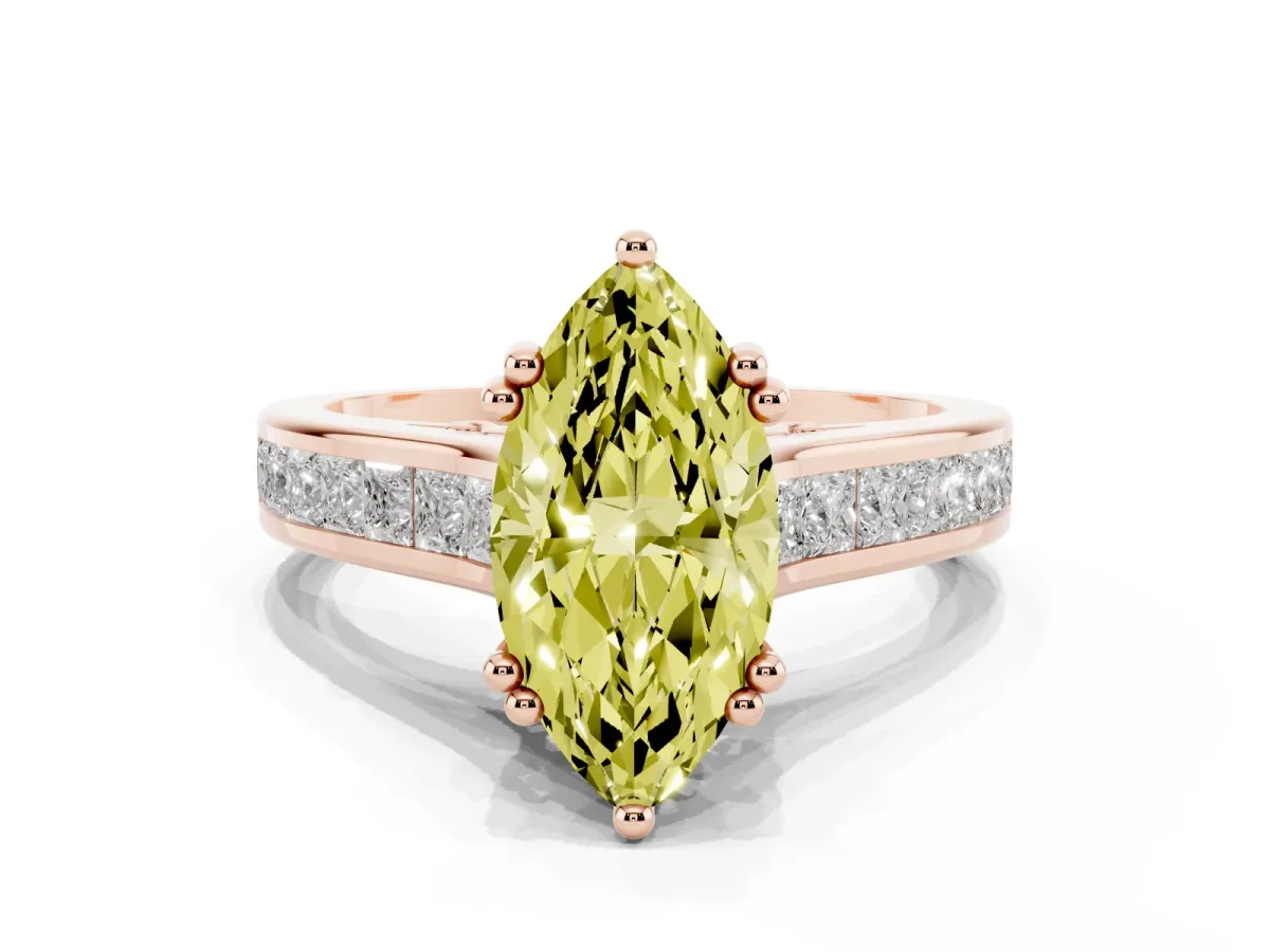 Fancy Yellow Marquise Cut Cut Channel Set Solitaire Engagement Ring with Prong Setting Rose gold