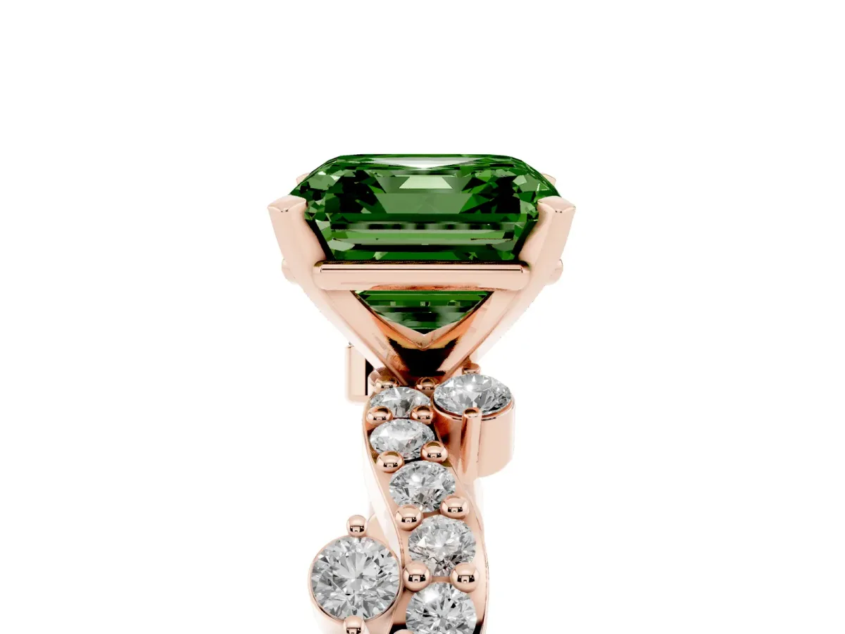 Fancy Green Asscher Cut Cut Solitaire Diamond Twisted Band with Pave Setting Rose gold