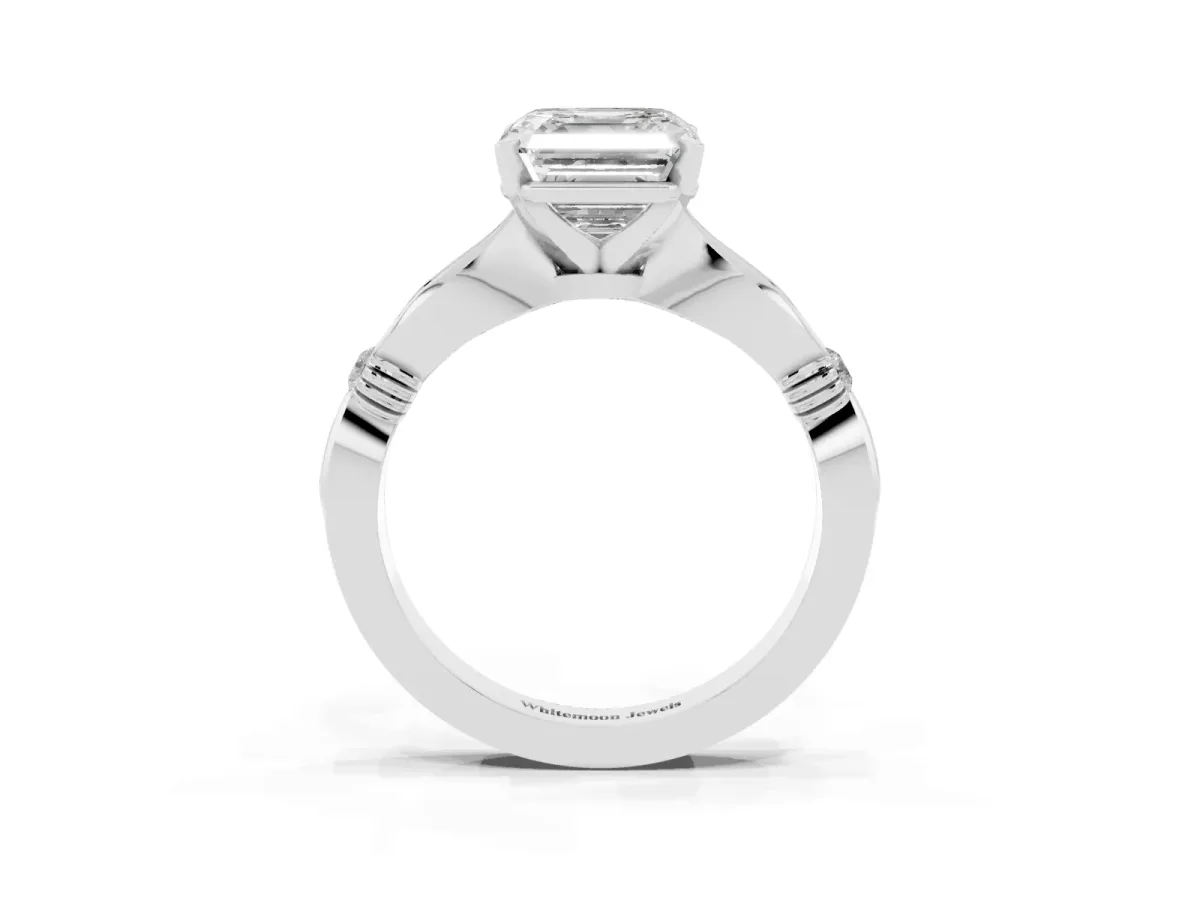 Asscher Cut Solitaire Diamond Twisted Band with Four-Prong Setting Silver