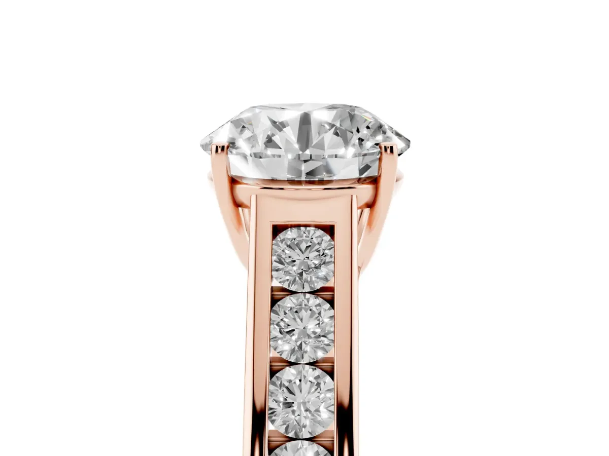 Round Cut Brilliant Channel-Set Solitaire Ring with Four-Prong Setting Rose gold