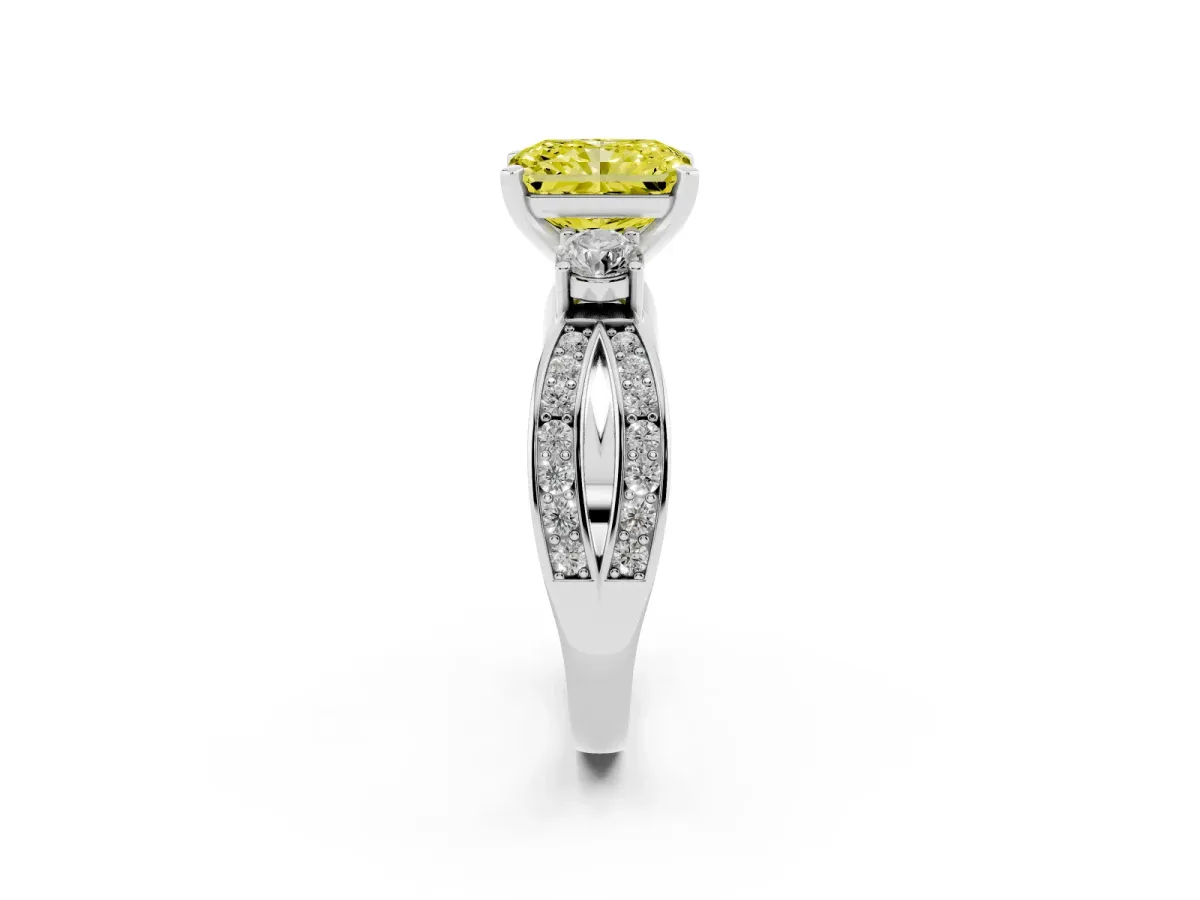 Fancy Yellow Three-Stone Radiant Cut Cut Diamond Twist Band with Prong Setting Silver