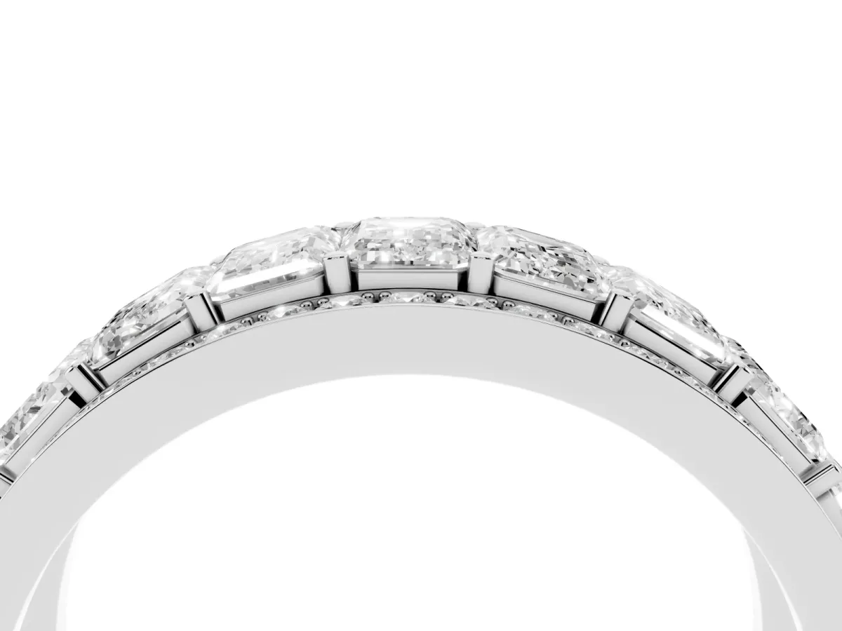 Emerald Cut and Round Diamond Multi-Row Mens Band Platinum