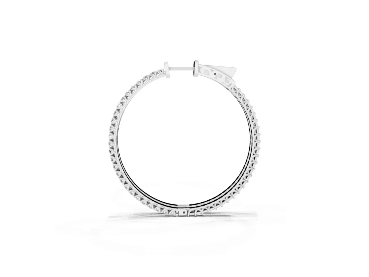 Round Cut Pave Diamond Hoop Earrings with Prong Setting Silver