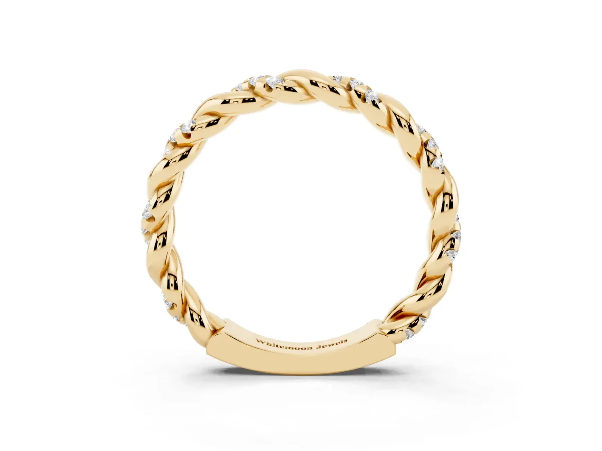 Twisted Pavé Round Diamond Eternity Band Yellow gold