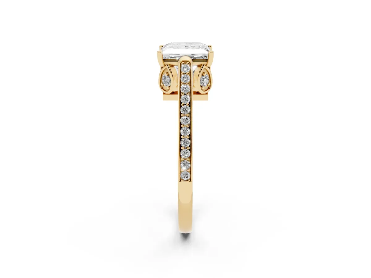 Princess Cut Cut Cathedral Pave Diamond Engagement Ring with Six-Prong Setting Yellow gold