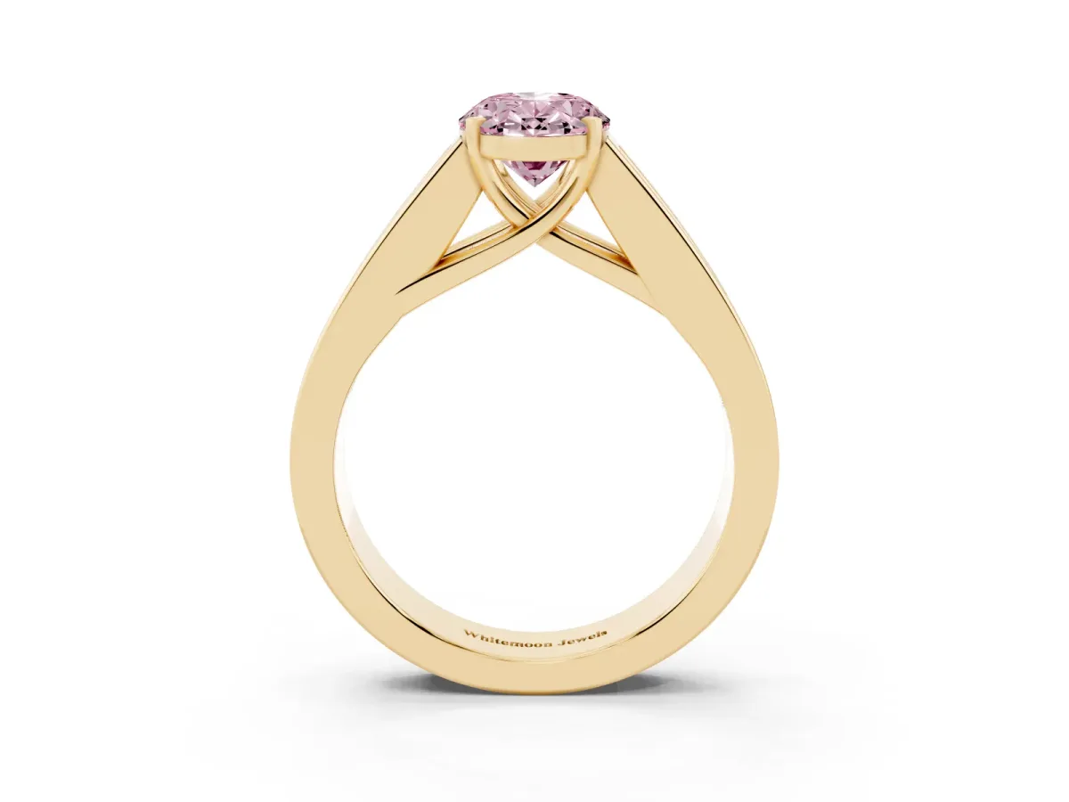 Fancy Pink Oval Cut Cut Channel Set Solitaire Ring with Four-Prong Setting Yellow gold