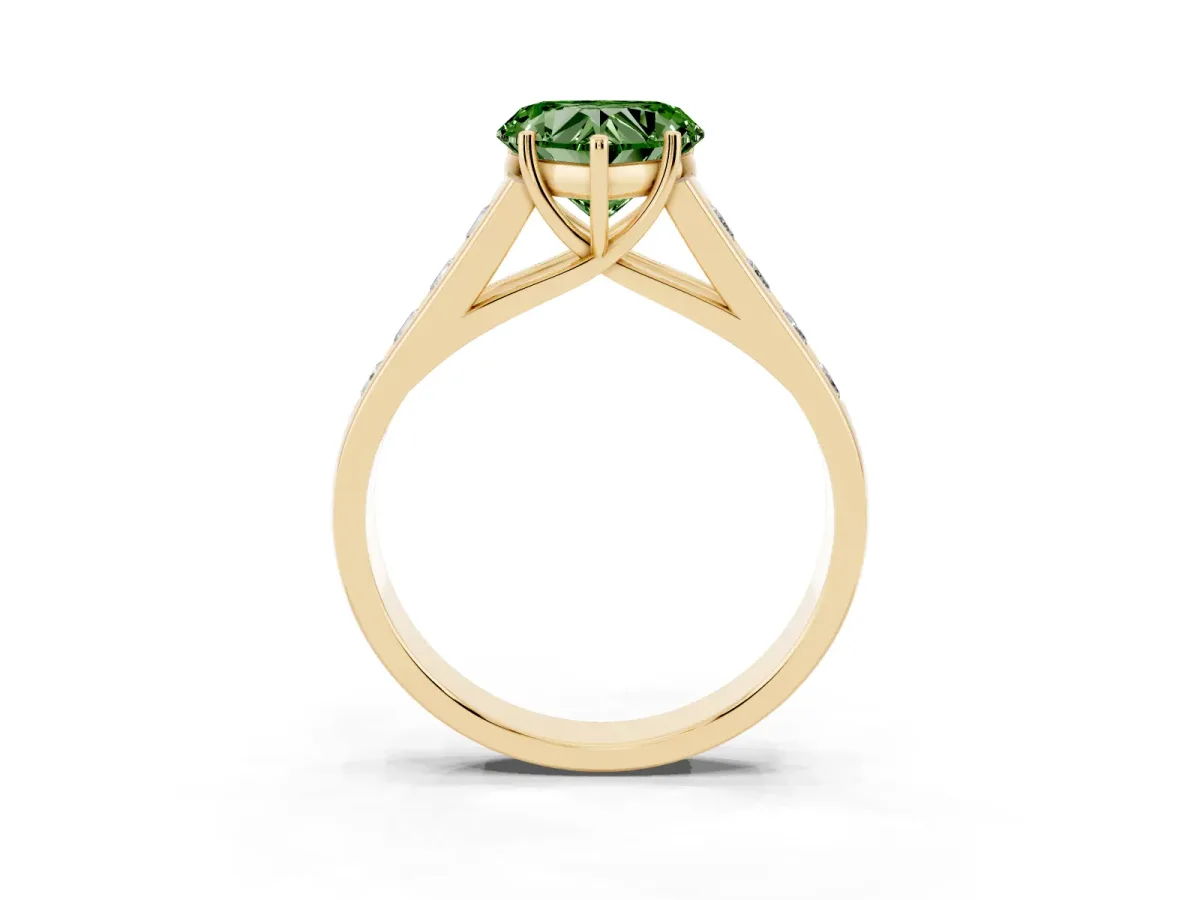 Fancy Green Heart Cut Solitaire Channel-Set Diamond Engagement Ring with Four-Prong Setting Yellow gold