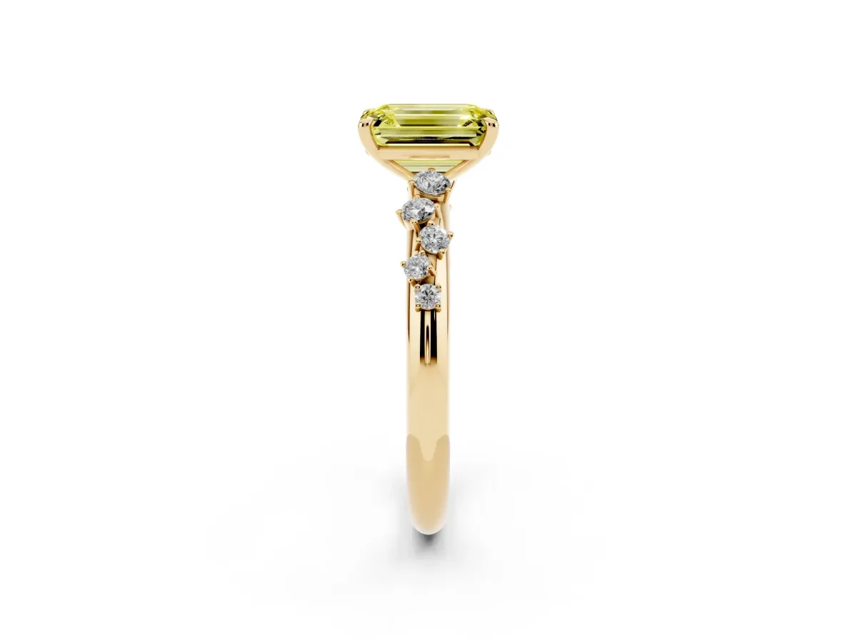 Fancy Yellow Emerald Cut Diamond Cluster Prong-Set Solitaire Ring Yellow gold