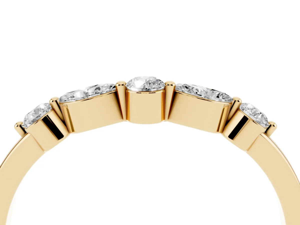 Round and Marquise Diamond Half Eternity Band with Prong Setting Yellow gold