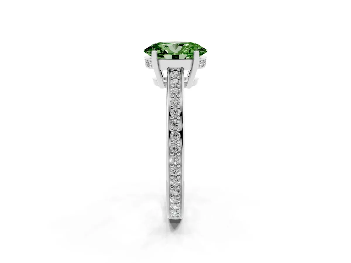 Fancy Green Oval Cut Solitaire Pavé Band Prong Setting Ring Silver