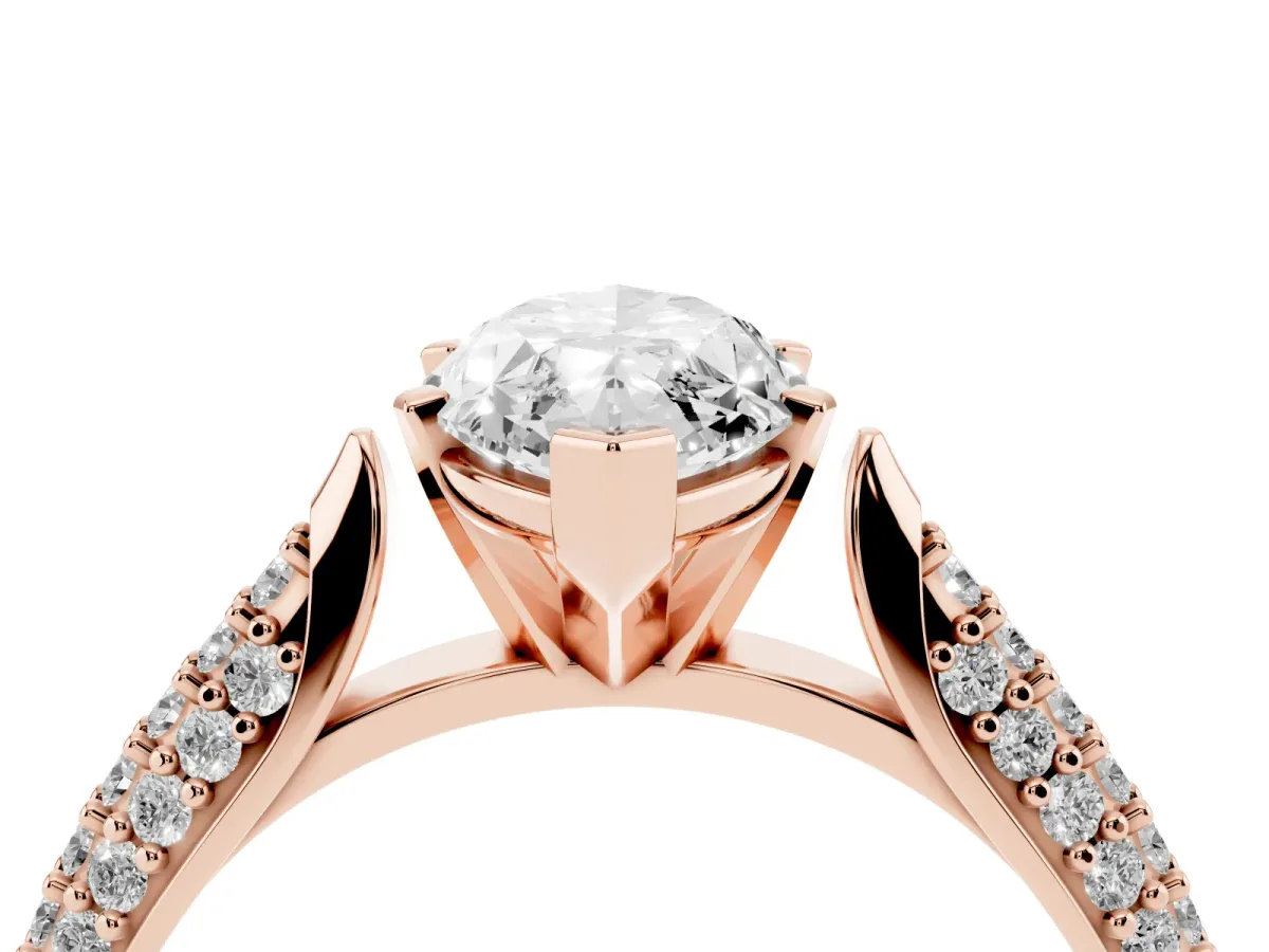 Marquise Cut Diamond Solitaire Engagement Ring with Multi-Row Round Pavé Band and Prong Setting Rose gold
