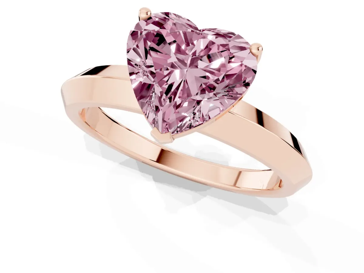 Fancy Pink Heart Cut Cut Solitaire Engagement Ring with Flat Band and Four-Prong Setting Rose gold