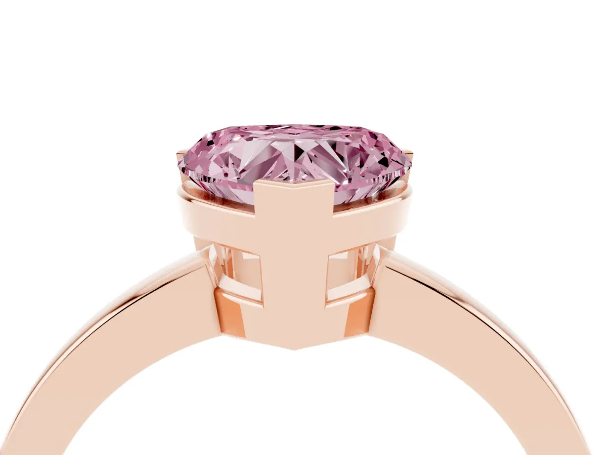 Fancy Pink Heart Cut Cut Solitaire Ring with Four-Prong Setting and Classic Band Rose gold