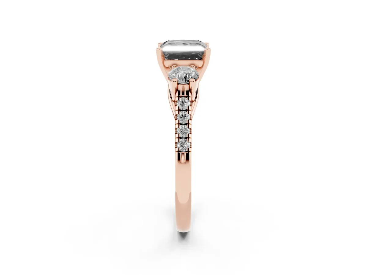 Fancy Black Three-Stone Princess Cut Diamond Pavé Band with Four-Prong Setting Rose gold