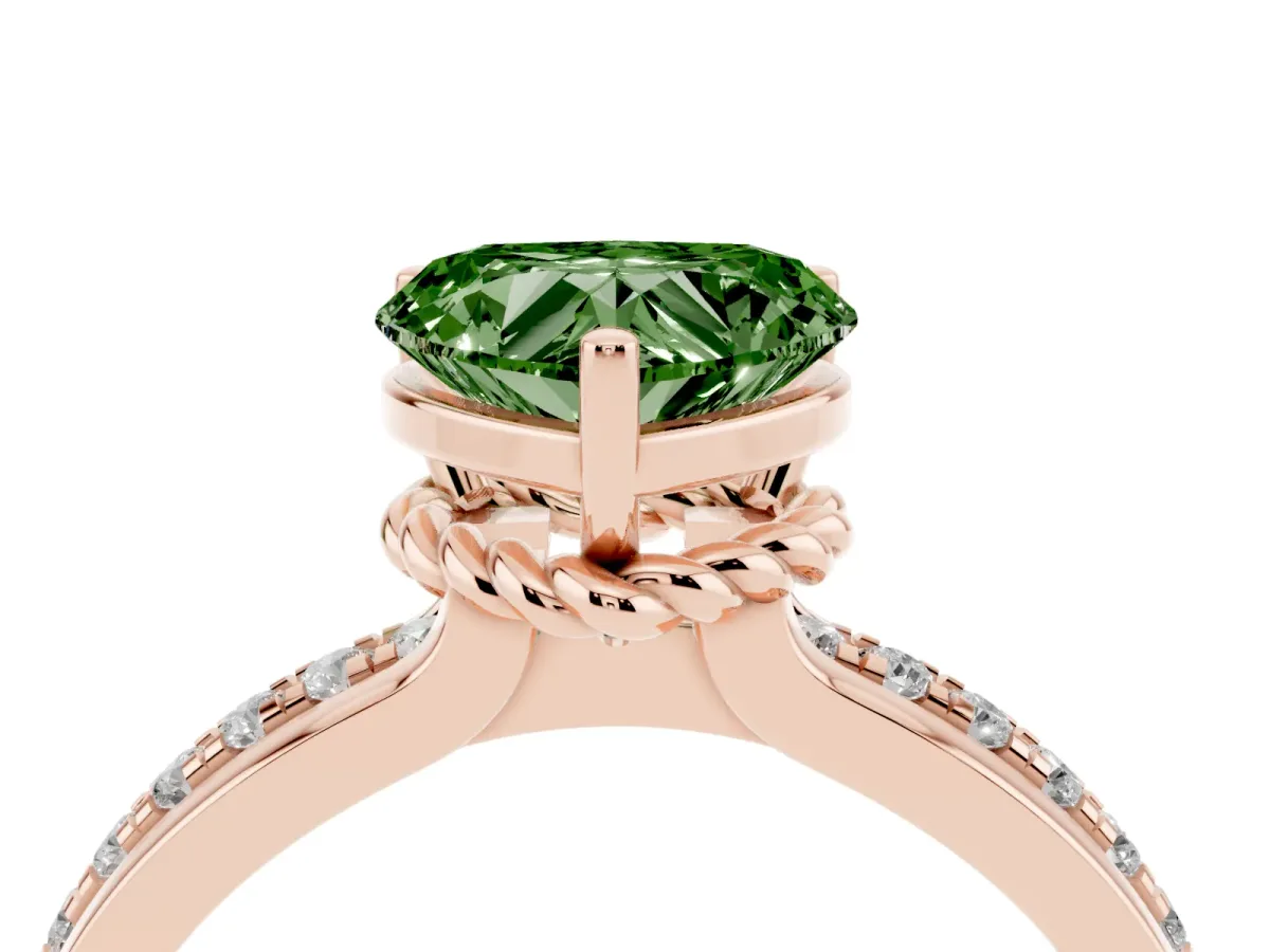 Fancy Green Heart Cut Solitaire Diamond Ring with Channel Set Band and Six-Prong Setting Rose gold