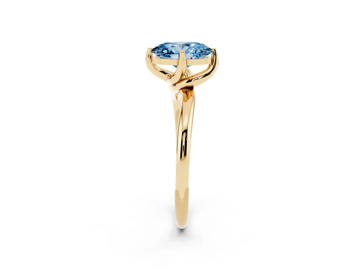 Fancy Blue Oval Cut Diamond Solitaire Engagement Ring with Four-Prong Setting and Classic Band Yellow gold