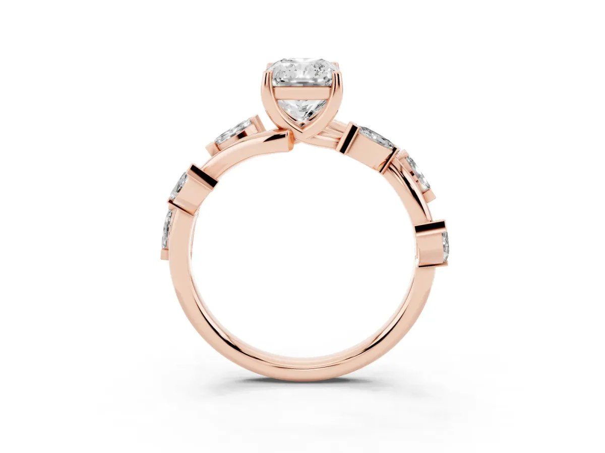 Radiant Cut Solitaire Twisted Band Marquise Accent Prong Setting Ring Rose gold